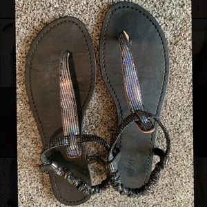 Black and Silver Sparkle Sandals